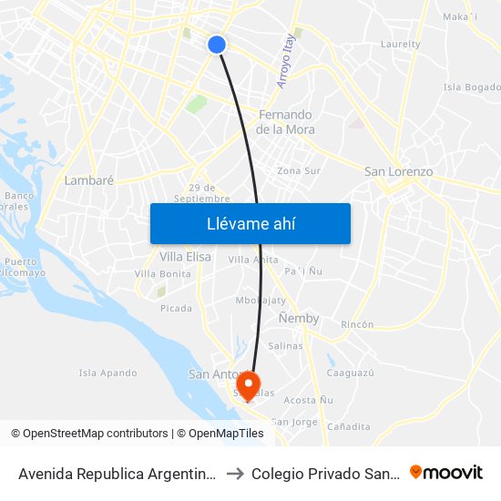 Avenida Republica Argentina, 201 to Colegio Privado San Blas map