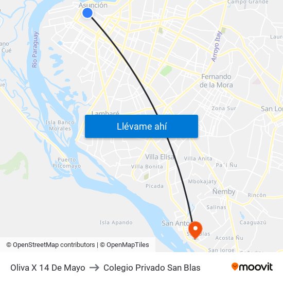 Oliva X 14 De Mayo to Colegio Privado San Blas map