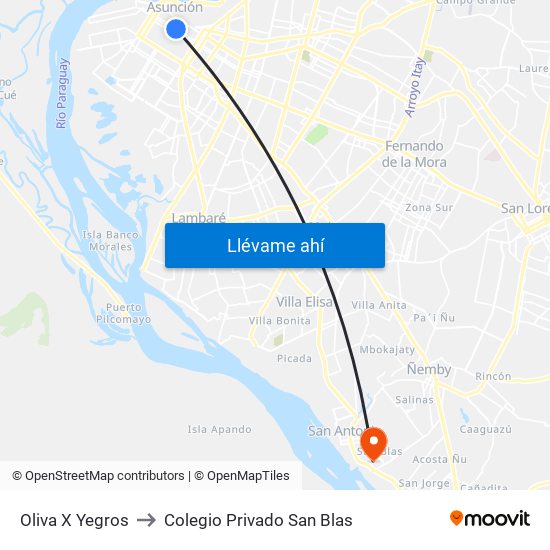 Oliva X Yegros to Colegio Privado San Blas map