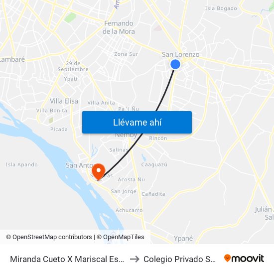 Miranda Cueto X Mariscal Estigarribia to Colegio Privado San Blas map