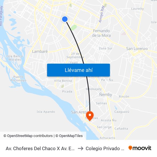 Av. Choferes Del Chaco X Av. Eusebio Ayala to Colegio Privado San Blas map