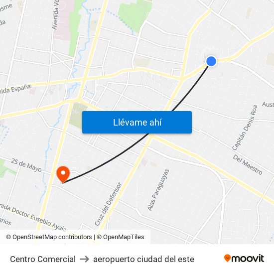 Centro Comercial to aeropuerto ciudad del este map