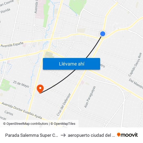 Parada Salemma Super Center to aeropuerto ciudad del este map