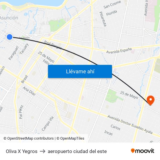 Oliva X Yegros to aeropuerto ciudad del este map