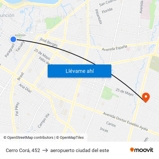 Cerro Corá, 452 to aeropuerto ciudad del este map