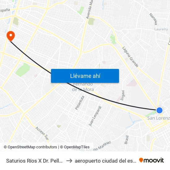 Saturios Ríos X Dr. Pellón to aeropuerto ciudad del este map