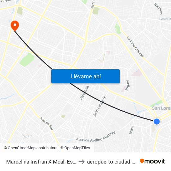 Marcelina Insfrán X Mcal. Estigarribia to aeropuerto ciudad del este map