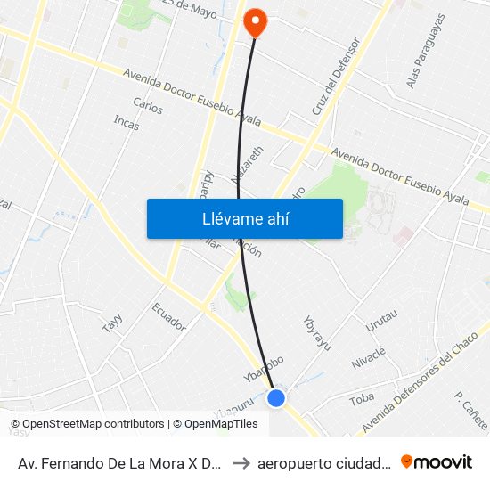 Av. Fernando De La Mora X De La Victoria to aeropuerto ciudad del este map