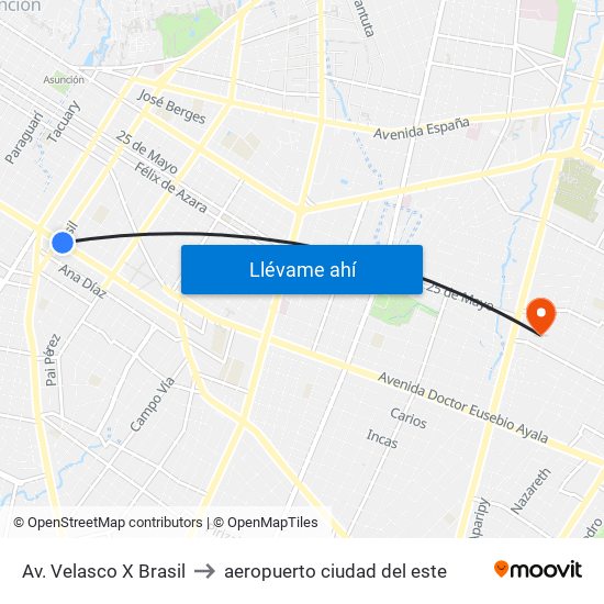 Av. Velasco X Brasil to aeropuerto ciudad del este map