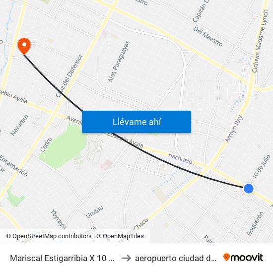 Mariscal Estigarribia X 10 De Julio to aeropuerto ciudad del este map