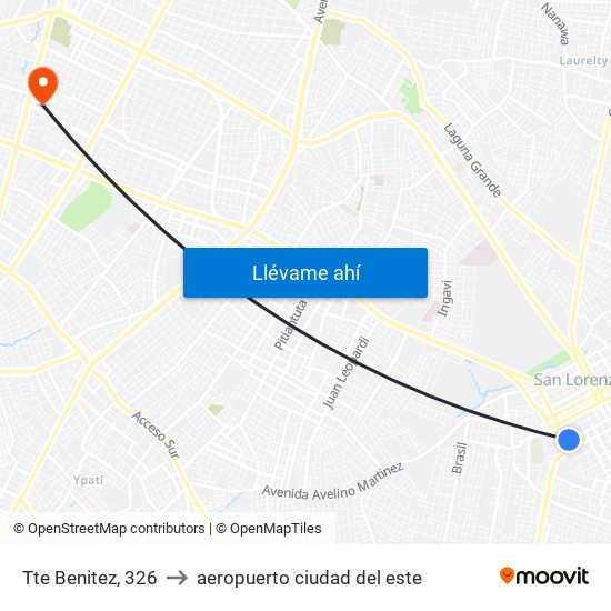 Tte Benitez, 326 to aeropuerto ciudad del este map