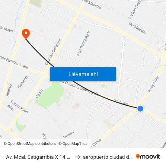 Av. Mcal. Estigarribia X 14 De Mayo to aeropuerto ciudad del este map