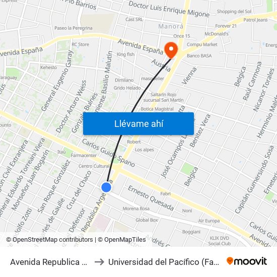 Avenida Republica Argentina, 201 to Universidad del Pacífico (Facultad de Nutrición) map