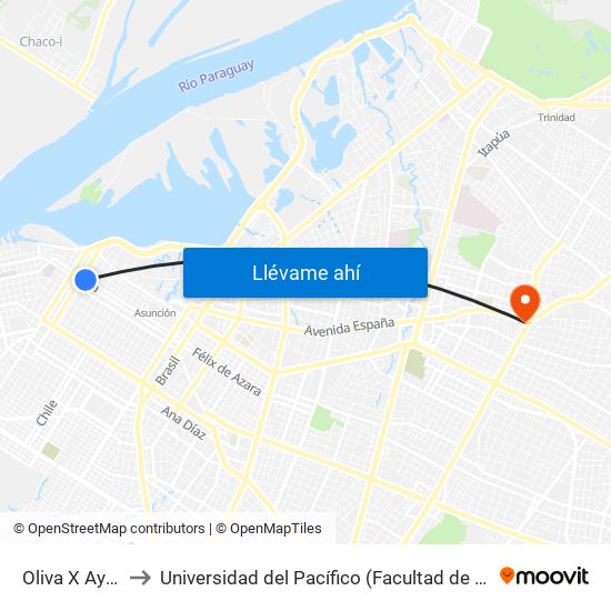 Oliva X Ayolas to Universidad del Pacífico (Facultad de Nutrición) map