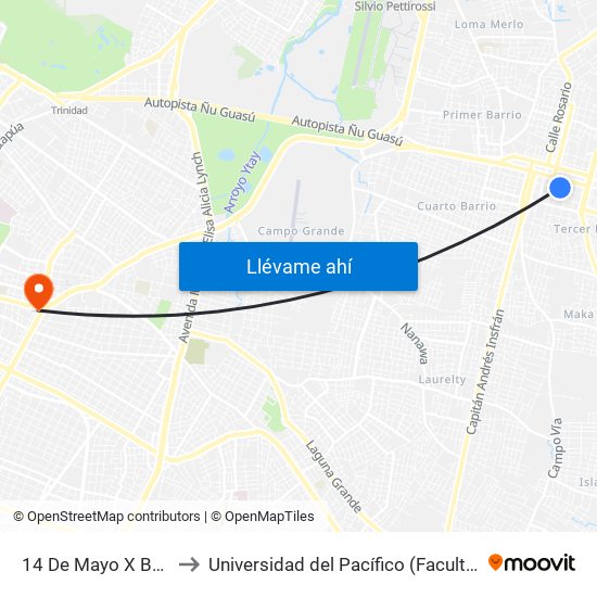 14 De Mayo X Balderrama to Universidad del Pacífico (Facultad de Nutrición) map