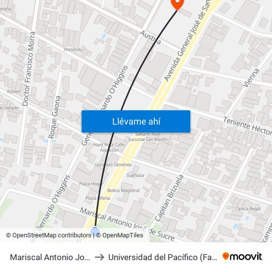 Mariscal Antonio Jose Sucre, 1411 to Universidad del Pacífico (Facultad de Nutrición) map