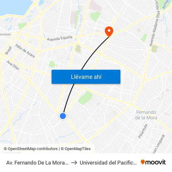 Av. Fernando De La Mora X Av. República Argentina to Universidad del Pacífico (Facultad de Nutrición) map