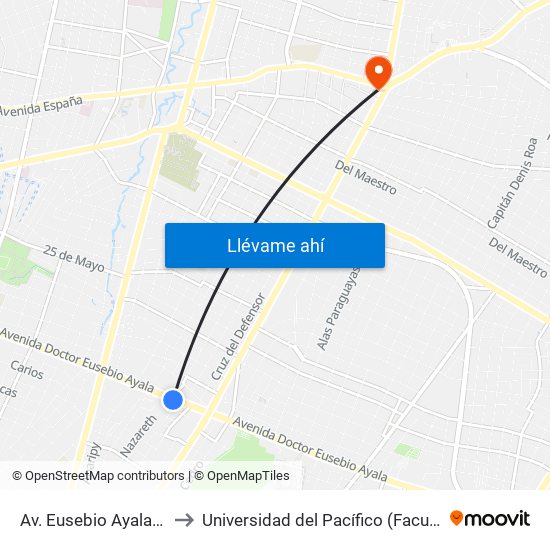 Av. Eusebio Ayala X Nazareth to Universidad del Pacífico (Facultad de Nutrición) map