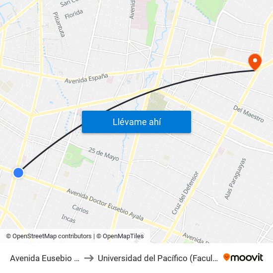 Avenida Eusebio Ayala, 995 to Universidad del Pacífico (Facultad de Nutrición) map