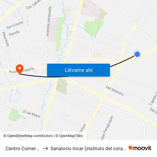 Centro Comercial to Sanatorio Incar (instituto del corazon) map