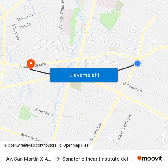 Av. San Martín X Austria to Sanatorio Incar (instituto del corazon) map