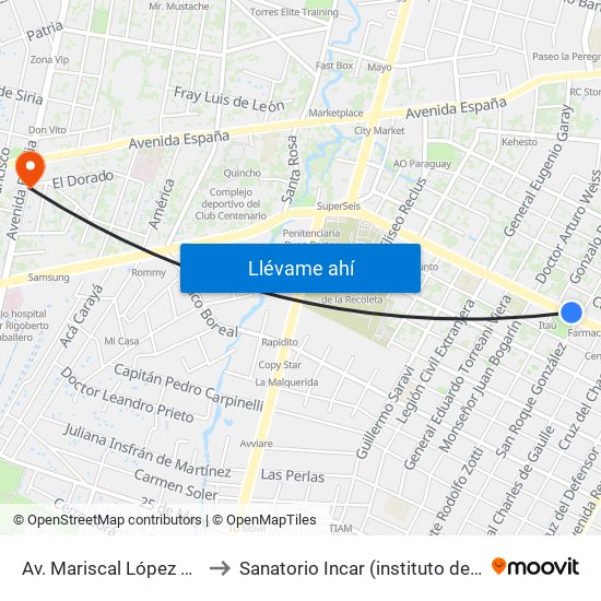 Av. Mariscal López X Bulnes to Sanatorio Incar (instituto del corazon) map