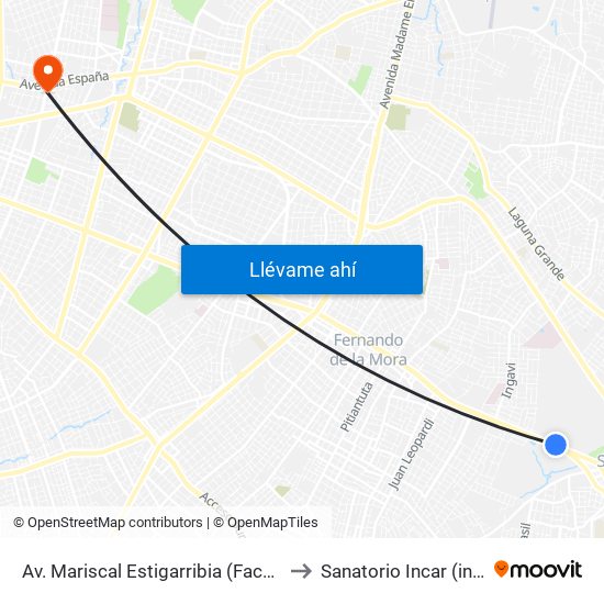 Av. Mariscal Estigarribia (Facultad De Ciencias Económicas) to Sanatorio Incar (instituto del corazon) map