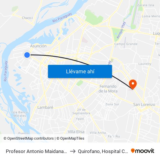 Profesor Antonio Maidana Campos, 1045 to Quirofano, Hospital Clínicas - UNA map