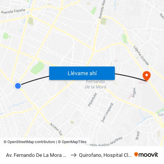 Av. Fernando De La Mora X Av. Argentina to Quirofano, Hospital Clínicas - UNA map