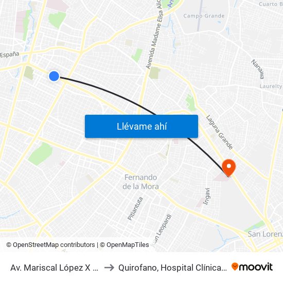 Av. Mariscal López X Bulnes to Quirofano, Hospital Clínicas - UNA map