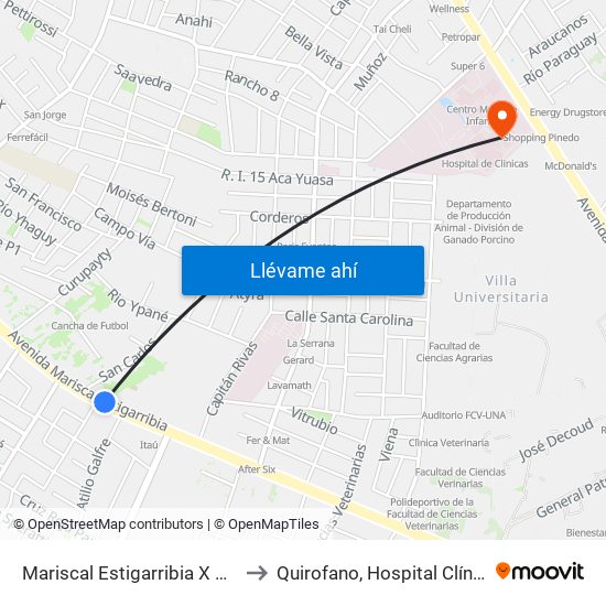 Mariscal Estigarribia X Atilio Galfre to Quirofano, Hospital Clínicas - UNA map