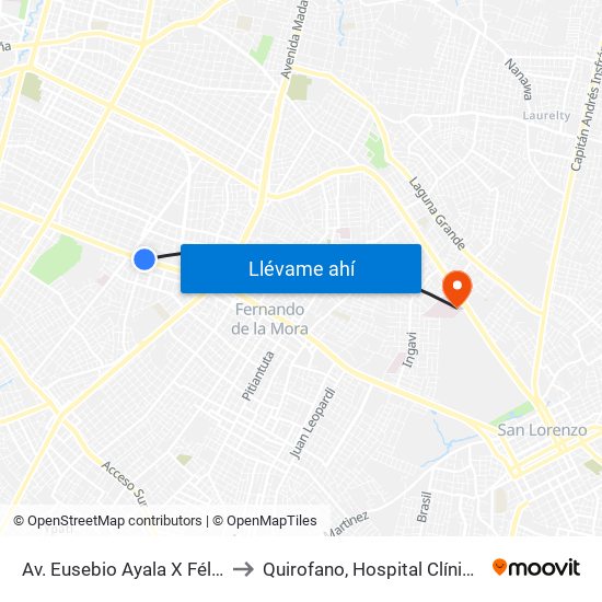 Av. Eusebio Ayala X Félix Lopéz to Quirofano, Hospital Clínicas - UNA map