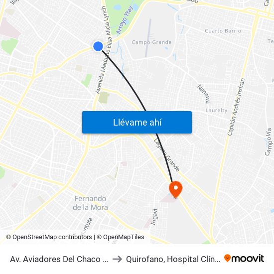 Av. Aviadores Del Chaco X Martínez to Quirofano, Hospital Clínicas - UNA map