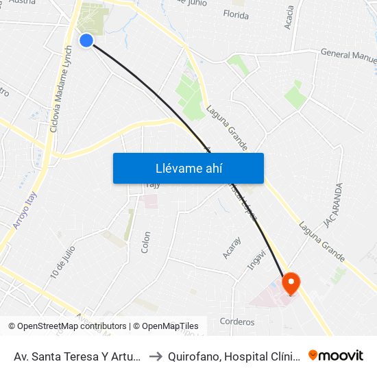 Av. Santa Teresa Y Arturo Pereira to Quirofano, Hospital Clínicas - UNA map