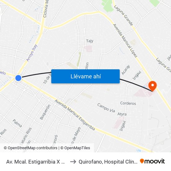 Av. Mcal. Estigarribia X 14 De Mayo to Quirofano, Hospital Clínicas - UNA map