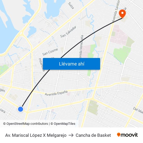 Av. Mariscal López X Melgarejo to Cancha de Basket map