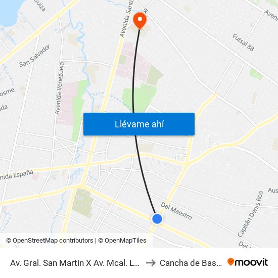 Av. Gral. San Martín X Av. Mcal. López to Cancha de Basket map