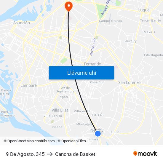 9 De Agosto, 345 to Cancha de Basket map