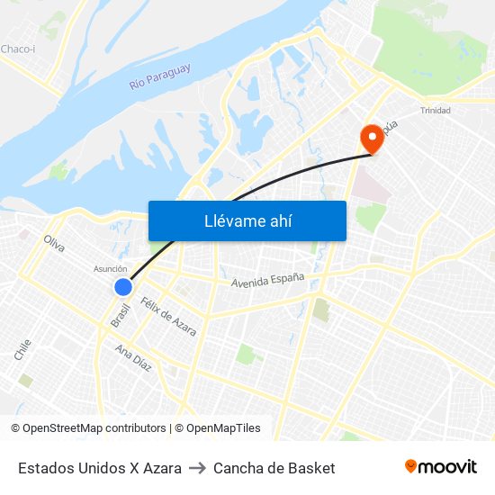 Estados Unidos X Azara to Cancha de Basket map