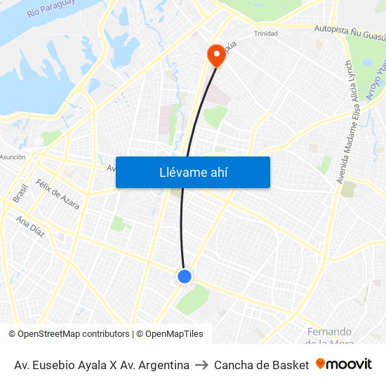 Av. Eusebio Ayala X Av. Argentina to Cancha de Basket map