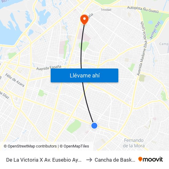De La Victoria X Av. Eusebio Ayala to Cancha de Basket map