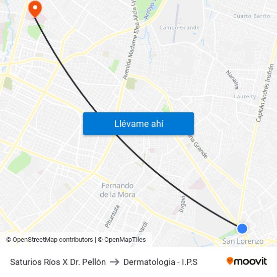 Saturios Ríos X Dr. Pellón to Dermatologia - I.P.S map