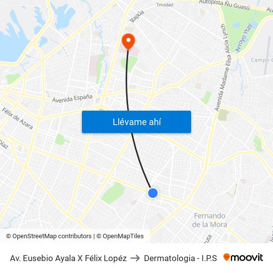 Av. Eusebio Ayala X Félix Lopéz to Dermatologia - I.P.S map