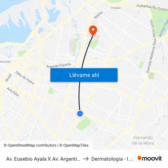 Av. Eusebio Ayala X Av. Argentina to Dermatologia - I.P.S map