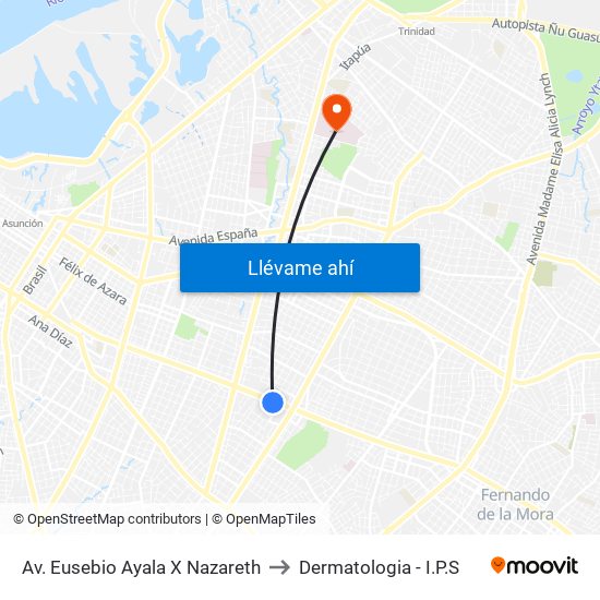 Av. Eusebio Ayala X Nazareth to Dermatologia - I.P.S map