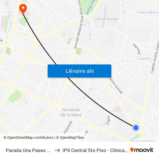 Parada Una Paseo Amelia to IPS Central 5to Piso -  Clínica Médica map