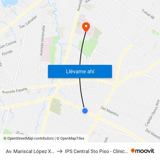 Av. Mariscal López X Bulnes to IPS Central 5to Piso -  Clínica Médica map