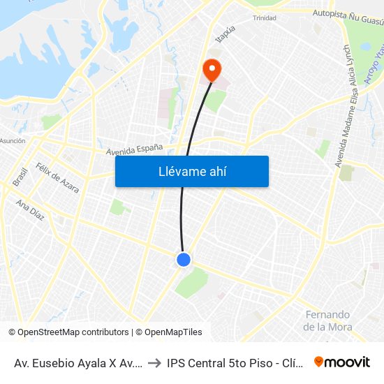 Av. Eusebio Ayala X Av. Argentina to IPS Central 5to Piso -  Clínica Médica map