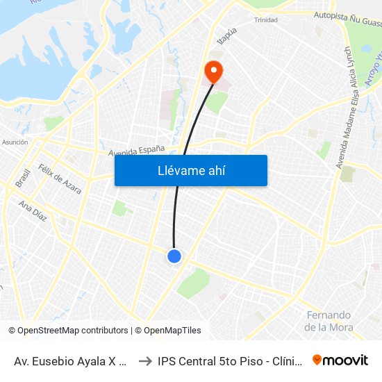 Av. Eusebio Ayala X Nazareth to IPS Central 5to Piso -  Clínica Médica map