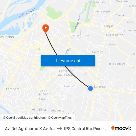 Av. Del Agrónomo X Av. Avelino Martínez to IPS Central 5to Piso -  Clínica Médica map